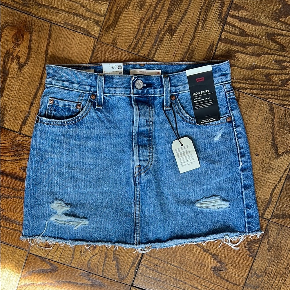 Levi's Blue Distressed Denim Mini Skirt